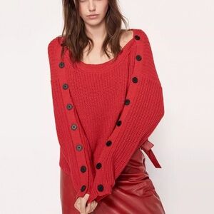 ✨ SALE✨ NEW Ba&sh HADES Knit Button Detail Sweater - Red